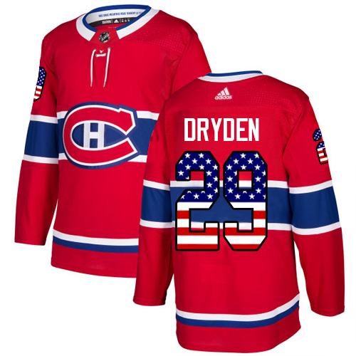 Adidas Canadiens #29 Ken Dryden Red Home Authentic USA Flag Stitched NHL Jersey